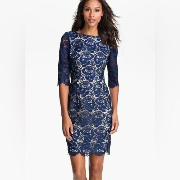 Eliza J Embroidered Lace Overlay Sheath Dress - Size 6 - Picture 1 of 10